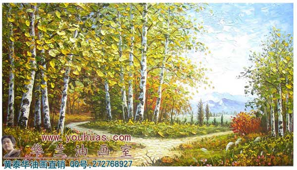 白桦林风景油画